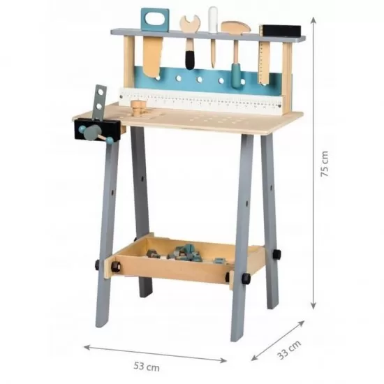 Banc de lucru cu unelte din lemn cu 32 de elemente Ecotoys Banc de lucru cu unelte din lemn cu 32 de elemente Ecotoys