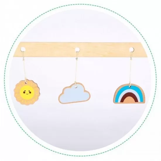 Bara educativa din lemn pentru copii cu 3 jucarii, Ecotoys CA12231 Bara educativa din lemn pentru copii cu 3 jucarii, Ecotoys CA12231