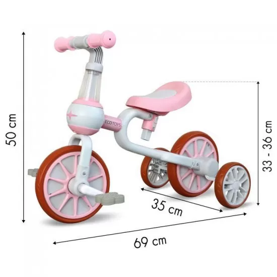 Bicicleta copii cu roti ajutatoare Ecotoys LC-V1311 - Roz Bicicleta copii cu roti ajutatoare Ecotoys LC-V1311 - Roz