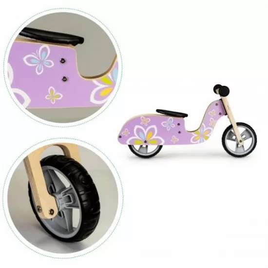 Bicicleta de echilibru din lemn cu roti EVA Ecotoys LC-V1330 - Violet cu fluturasi Bicicleta de echilibru din lemn cu roti EVA Ecotoys LC-V1330 - Violet cu fluturasi