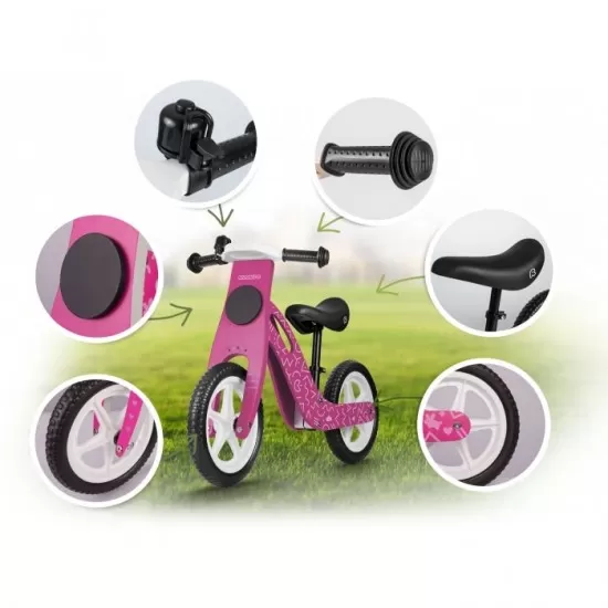 Bicicleta de lemn fara pedale Ricokids RC-614 - Roz Bicicleta de lemn fara pedale Ricokids RC-614 - Roz