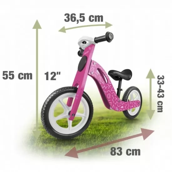 Bicicleta de lemn fara pedale Ricokids RC-614 - Roz Bicicleta de lemn fara pedale Ricokids RC-614 - Roz