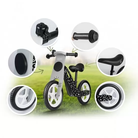 Bicicleta de lemn fara pedale Ricokids RC-615 - Negru - Gri Bicicleta de lemn fara pedale Ricokids RC-615 - Negru - Gri