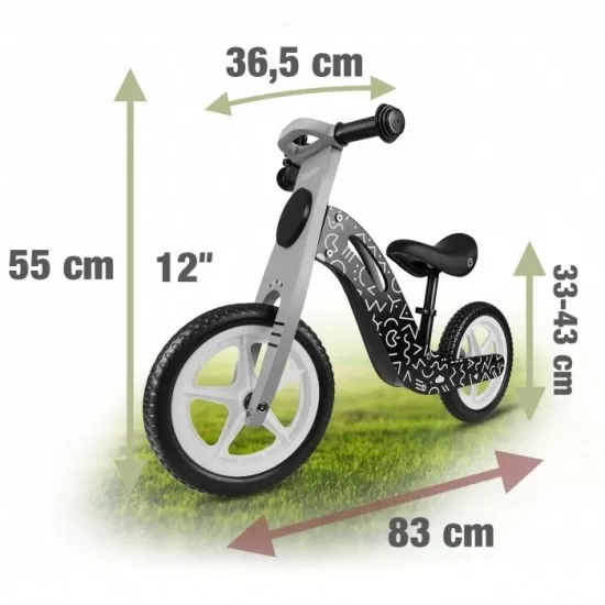Bicicleta de lemn fara pedale Ricokids RC-615 - Negru - Gri Bicicleta de lemn fara pedale Ricokids RC-615 - Negru - Gri
