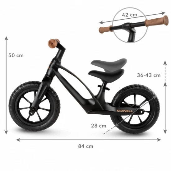 Bicicleta fara pedale, cadru magneziu, roti EVA, Kidwell Vito - Negru Bicicleta fara pedale, cadru magneziu, roti EVA, Kidwell Vito - Negru