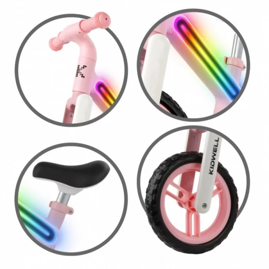 Bicicleta fara pedale, cadru nailon cu LED, roti EVA, Kidwell Suno - Roz