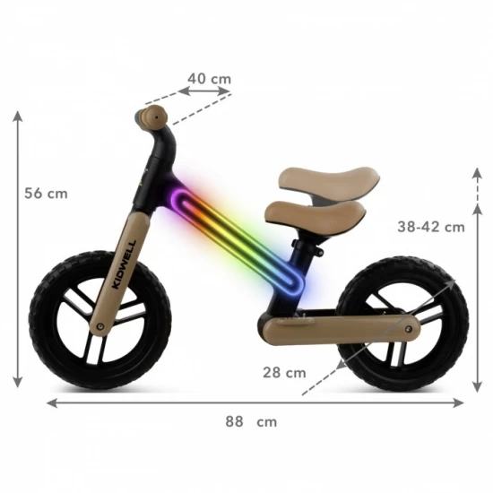 Bicicleta fara pedale, cadru nailon cu LED, roti EVA, Kidwell SUNO - Bej-Negru Bicicleta fara pedale, cadru nailon cu LED, roti EVA, Kidwell SUNO - Bej-Negru
