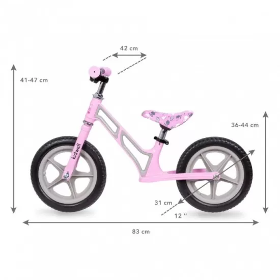 Bicicleta fara pedale cu cadru din magneziu Kidwell Comet - Pink Gray Bicicleta fara pedale cu cadru din magneziu Kidwell Comet - Pink Gray