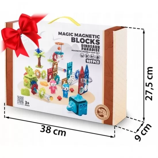 Blocuri magnetice, 107 elemente, Paradisul Dinozaurilor Ricokids RK-757 Blocuri magnetice, 107 elemente, Paradisul Dinozaurilor Ricokids RK-757