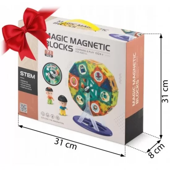 Blocuri magnetice, 71 elemente, Carusel Ricokids RK-769 Blocuri magnetice, 71 elemente, Carusel Ricokids RK-769