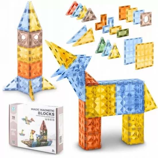 Blocuri magnetice, 78 elemente, Ricokids RK-766 Blocuri magnetice, 78 elemente, Ricokids RK-766
