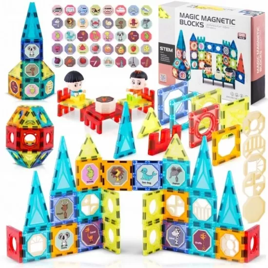 Blocuri magnetice, 98 elemente, Orasel Ricokids RK-768 Blocuri magnetice, 98 elemente, Orasel Ricokids RK-768