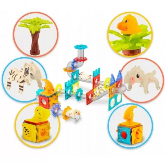 Blocuri magnetice cu tobogan, 153 elemente, Dinozauri Ricokids RK-764 Blocuri magnetice cu tobogan, 153 elemente, Dinozauri Ricokids RK-764