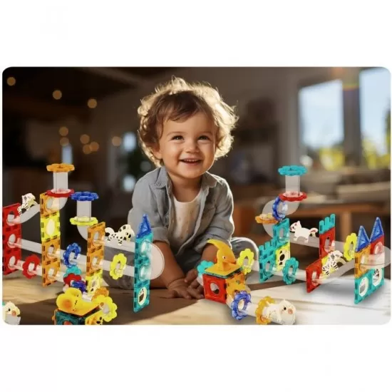Blocuri magnetice cu tobogan, 153 elemente, Dinozauri Ricokids RK-764 Blocuri magnetice cu tobogan, 153 elemente, Dinozauri Ricokids RK-764