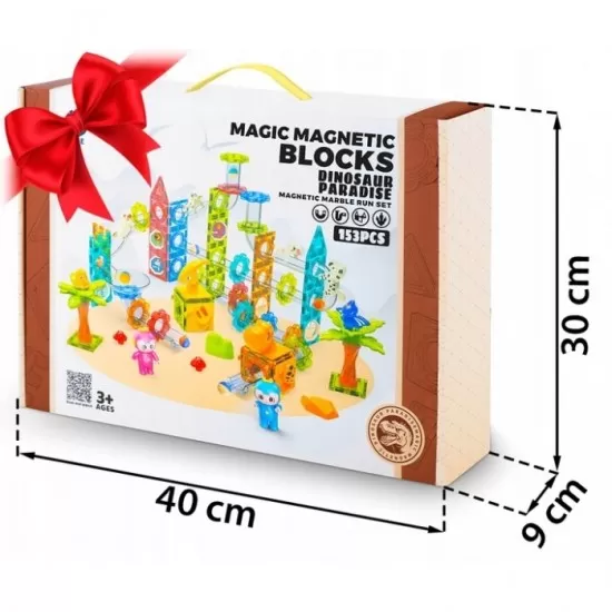 Blocuri magnetice cu tobogan, 153 elemente, Dinozauri Ricokids RK-764 Blocuri magnetice cu tobogan, 153 elemente, Dinozauri Ricokids RK-764