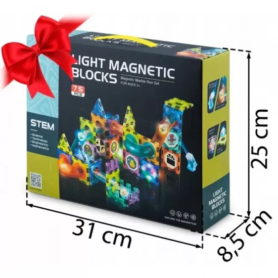 Blocuri magnetice si lumini, 75 elemente, Ricokids RK-763 Blocuri magnetice si lumini, 75 elemente, Ricokids RK-763