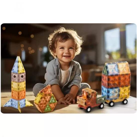 Blocuri magnetice si o masinuta, 100 elemente, Ricokids RK-766 Blocuri magnetice si o masinuta, 100 elemente, Ricokids RK-766