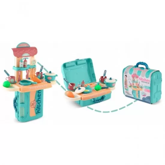 Bucatarie 3 in 1 cu accesorii incluse Ricokids 772901 - Turcoaz Bucatarie 3 in 1 cu accesorii incluse Ricokids 772901 - Turcoaz