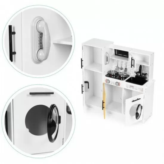 Bucatarie din lemn cu accesorii, sunete si LED-uri Ecotoys PLK562 Bucatarie din lemn cu accesorii, sunete si LED-uri Ecotoys PLK562