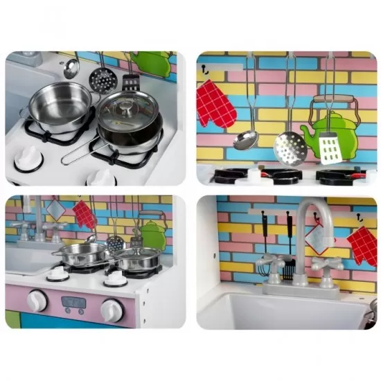Bucatarie colorata din lemn cu accesorii Ricokids Bucatarie colorata din lemn cu accesorii Ricokids