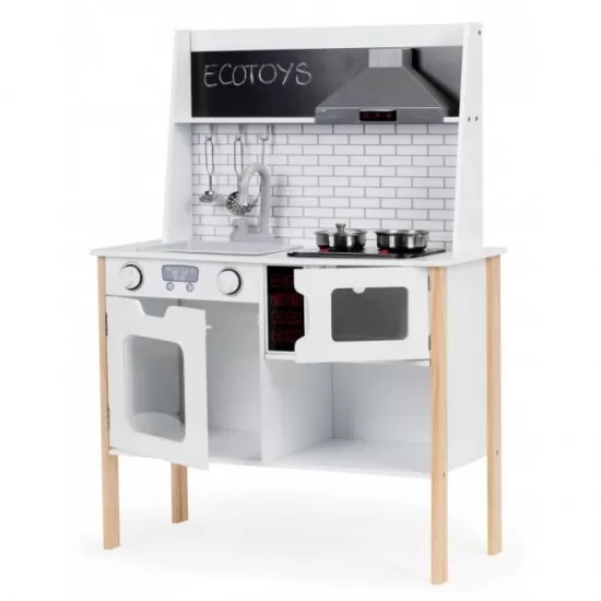 Bucatarie din lemn cu sunete, accesorii si LED-uri Ecotoys PLK537 Bucatarie din lemn cu sunete, accesorii si LED-uri Ecotoys PLK537