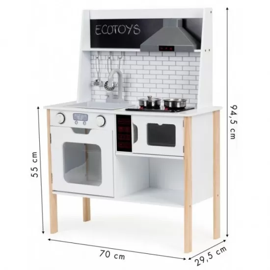 Bucatarie din lemn cu sunete, accesorii si LED-uri Ecotoys PLK537 Bucatarie din lemn cu sunete, accesorii si LED-uri Ecotoys PLK537