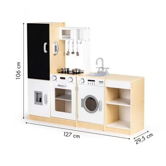 Bucatarie din lemn pentru copii cu tabla si LED Ecotoys Bucatarie din lemn pentru copii cu tabla si LED Ecotoys