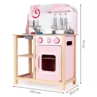 Bucatarie copii din lemn Ecotoys cu sunete si accesorii - Roz