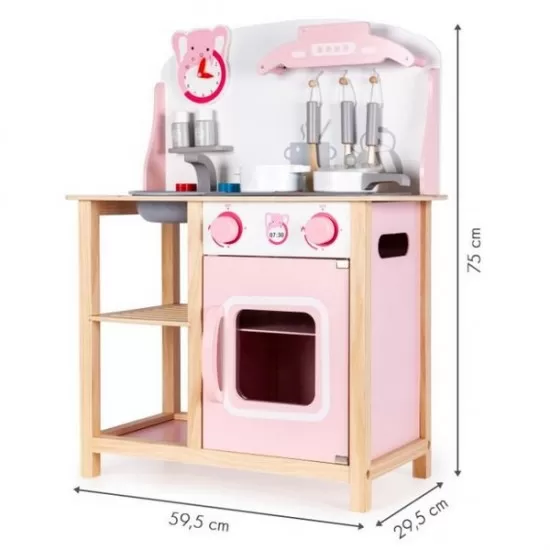 Bucatarie copii din lemn Ecotoys cu sunete si accesorii - Roz Bucatarie copii din lemn Ecotoys cu sunete si accesorii - Roz