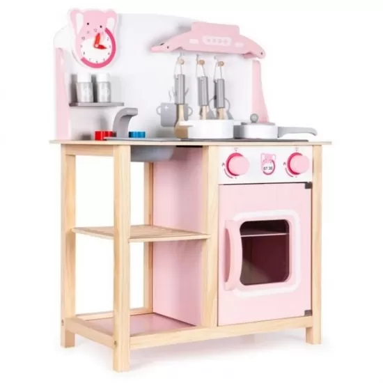 Bucatarie copii din lemn Ecotoys cu sunete si accesorii - Roz Bucatarie copii din lemn Ecotoys cu sunete si accesorii - Roz