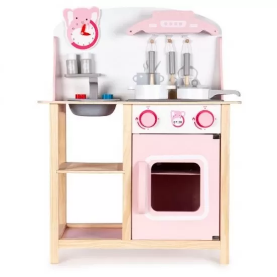 Bucatarie copii din lemn Ecotoys cu sunete si accesorii - Roz Bucatarie copii din lemn Ecotoys cu sunete si accesorii - Roz