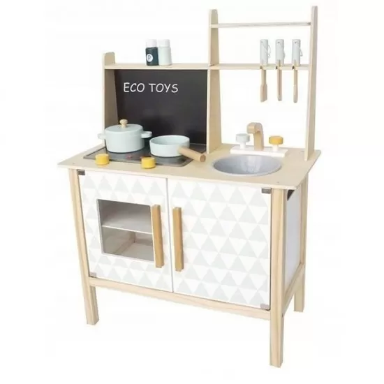 Bucatarie copii din lemn cu tabla pentru retete Ecotoys Bucatarie copii din lemn cu tabla pentru retete Ecotoys
