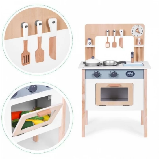 Bucatarie din lemn pentru copii cu accesorii, 48 x 26 x 77 cm, Ecotoys Bucatarie din lemn pentru copii cu accesorii, 48 x 26 x 77 cm, Ecotoys