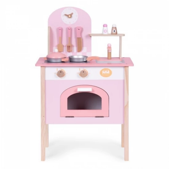 Bucatarie din lemn pentru copii cu accesorii, 48 x 26 x 76.5 cm, Ecotoys, roz Bucatarie din lemn pentru copii cu accesorii, 48 x 26 x 76.5 cm, Ecotoys, roz