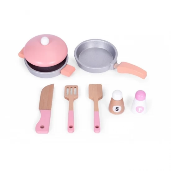 Bucatarie din lemn pentru copii cu accesorii, 48 x 26 x 76.5 cm, Ecotoys, roz Bucatarie din lemn pentru copii cu accesorii, 48 x 26 x 76.5 cm, Ecotoys, roz
