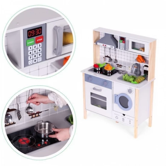 Bucatarie din lemn pentru copii cu accesorii, 70 x 30 x 93 cm, Ecotoys Bucatarie din lemn pentru copii cu accesorii, 70 x 30 x 93 cm, Ecotoys