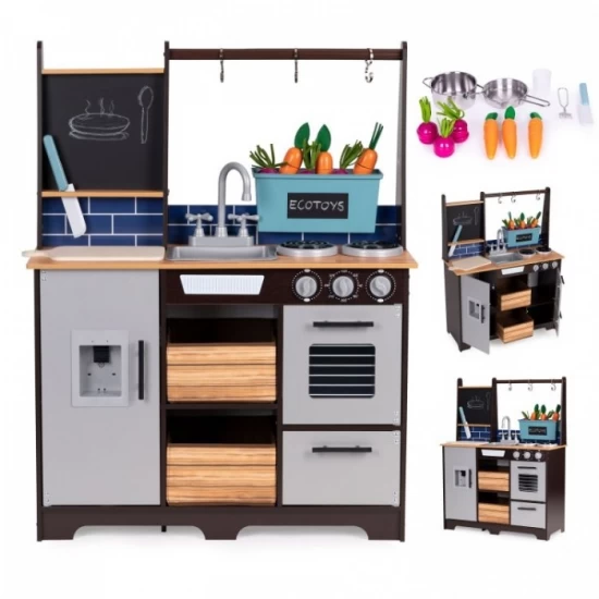 Bucatarie din lemn pentru copii cu accesorii, 74 x 29.5 x 96 cm, Ecotoys Bucatarie din lemn pentru copii cu accesorii, 74 x 29.5 x 96 cm, Ecotoys