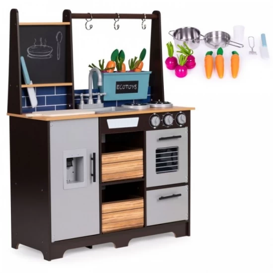 Bucatarie din lemn pentru copii cu accesorii, 74 x 29.5 x 96 cm, Ecotoys Bucatarie din lemn pentru copii cu accesorii, 74 x 29.5 x 96 cm, Ecotoys