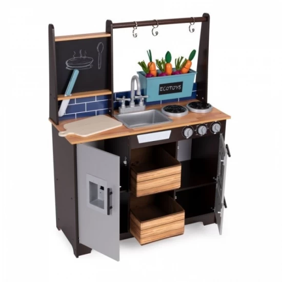 Bucatarie din lemn pentru copii cu accesorii, 74 x 29.5 x 96 cm, Ecotoys Bucatarie din lemn pentru copii cu accesorii, 74 x 29.5 x 96 cm, Ecotoys