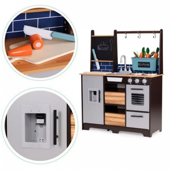 Bucatarie din lemn pentru copii cu accesorii, 74 x 29.5 x 96 cm, Ecotoys Bucatarie din lemn pentru copii cu accesorii, 74 x 29.5 x 96 cm, Ecotoys