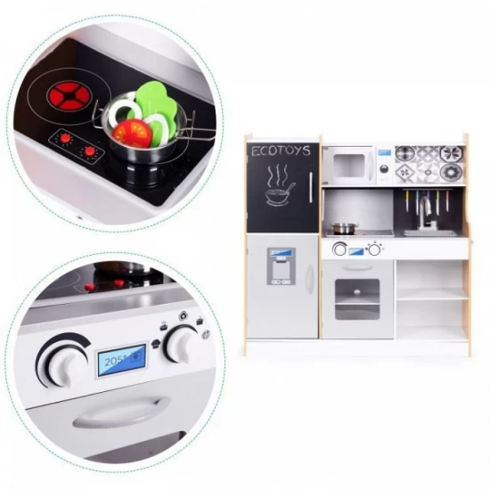 Bucatarie din lemn pentru copii cu accesorii, 90.3 x 31 x 90 cm, Ecotoys Bucatarie din lemn pentru copii cu accesorii, 90.3 x 31 x 90 cm, Ecotoys