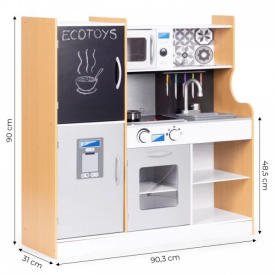 Bucatarie din lemn pentru copii cu accesorii, 90.3 x 31 x 90 cm, Ecotoys Bucatarie din lemn pentru copii cu accesorii, 90.3 x 31 x 90 cm, Ecotoys
