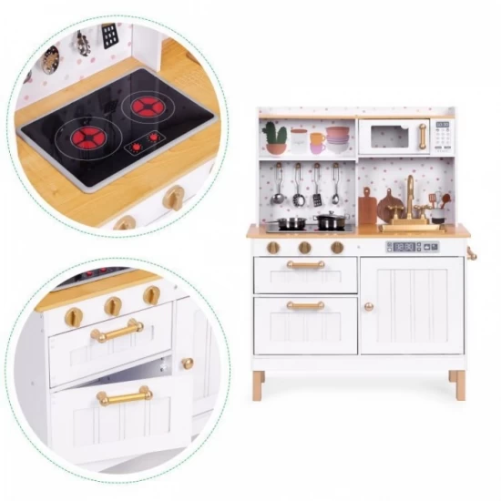 Bucatarie mare din lemn pentru copii cu accesorii, 70 x 30 x 93.5 cm, Ecotoys Bucatarie mare din lemn pentru copii cu accesorii, 70 x 30 x 93.5 cm, Ecotoys