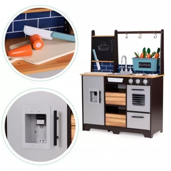 Bucatarie mare din lemn pentru copii cu accesorii Ecotoys 7265 Bucatarie mare din lemn pentru copii cu accesorii Ecotoys 7265