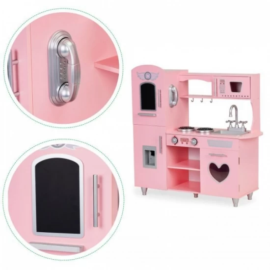 Bucatarie mare din lemn pentru copii cu sunete si accesorii Ecotoys Bucatarie mare din lemn pentru copii cu sunete si accesorii Ecotoys