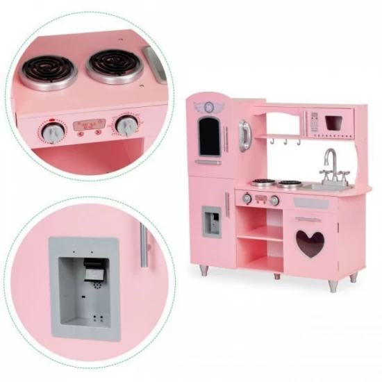 Bucatarie mare din lemn pentru copii cu sunete si accesorii Ecotoys Bucatarie mare din lemn pentru copii cu sunete si accesorii Ecotoys