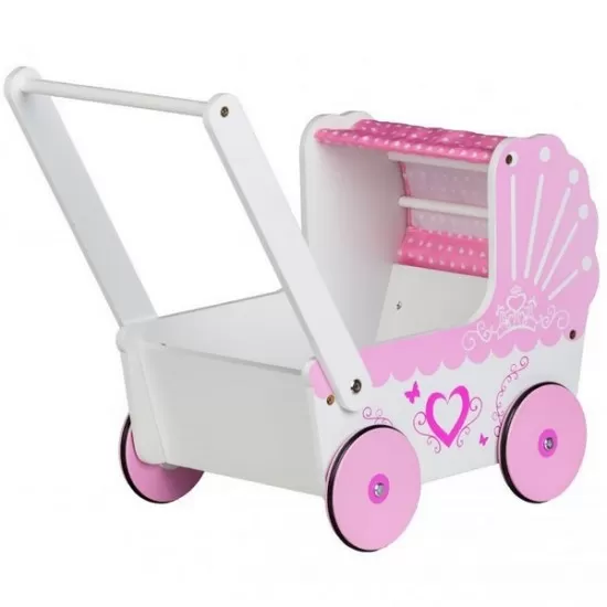 Carucior de papusi din lemn TT003 Ecotoys - Roz Carucior de papusi din lemn TT003 Ecotoys - Roz