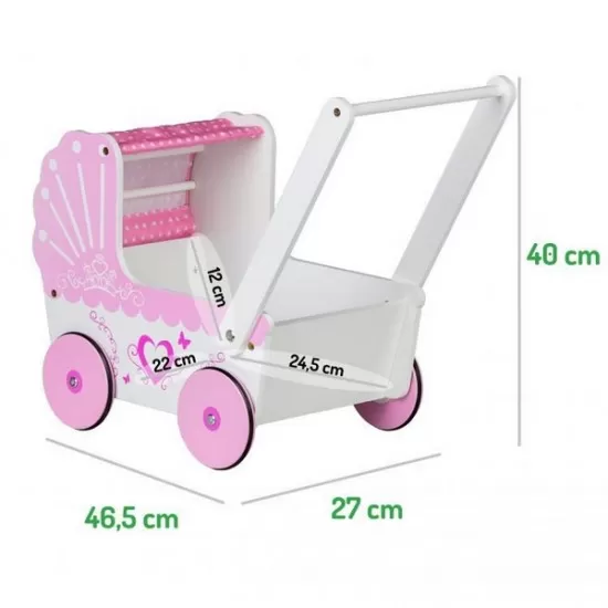 Carucior de papusi din lemn TT003 Ecotoys - Roz Carucior de papusi din lemn TT003 Ecotoys - Roz