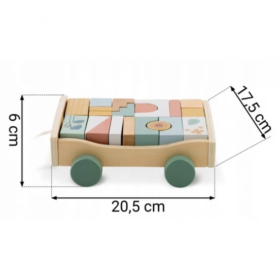 Carucior din lemn cu blocuri din lemn incluse, 20.5 x 17.5 x 6 cm, Nukido Carucior din lemn cu blocuri din lemn incluse, 20.5 x 17.5 x 6 cm, Nukido