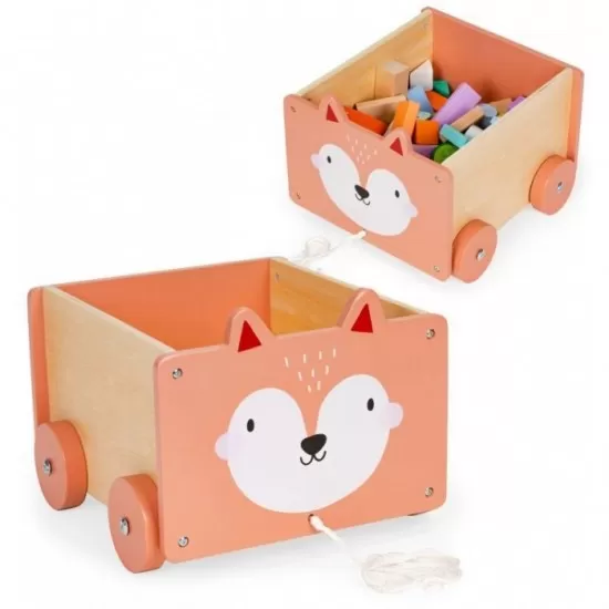 Carucior din lemn pentru depozitarea jucariilor Ecotoys 2902 Carucior din lemn pentru depozitarea jucariilor Ecotoys 2902